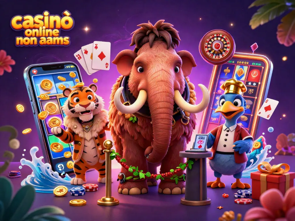 Giochi emozionanti nei casinò online non aams con mammuth e tigre in un'illustrazione vivace.