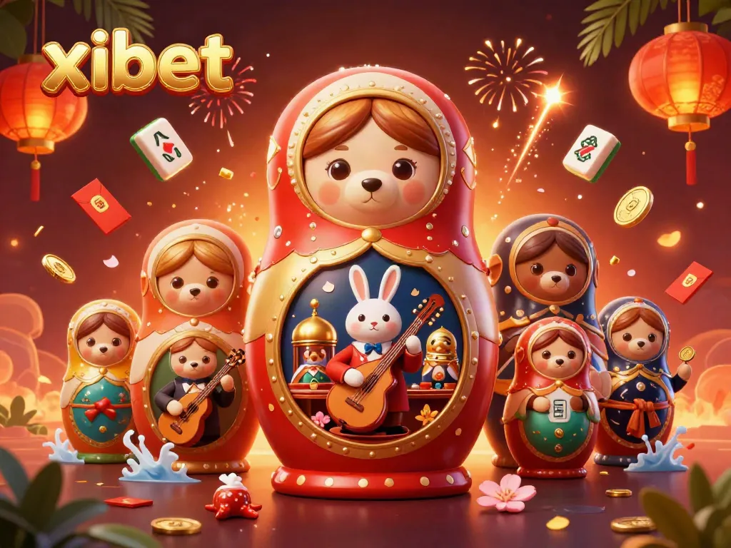 Xibet offers a vibrant casino experience, showcasing exciting game elements amidst festive characters.