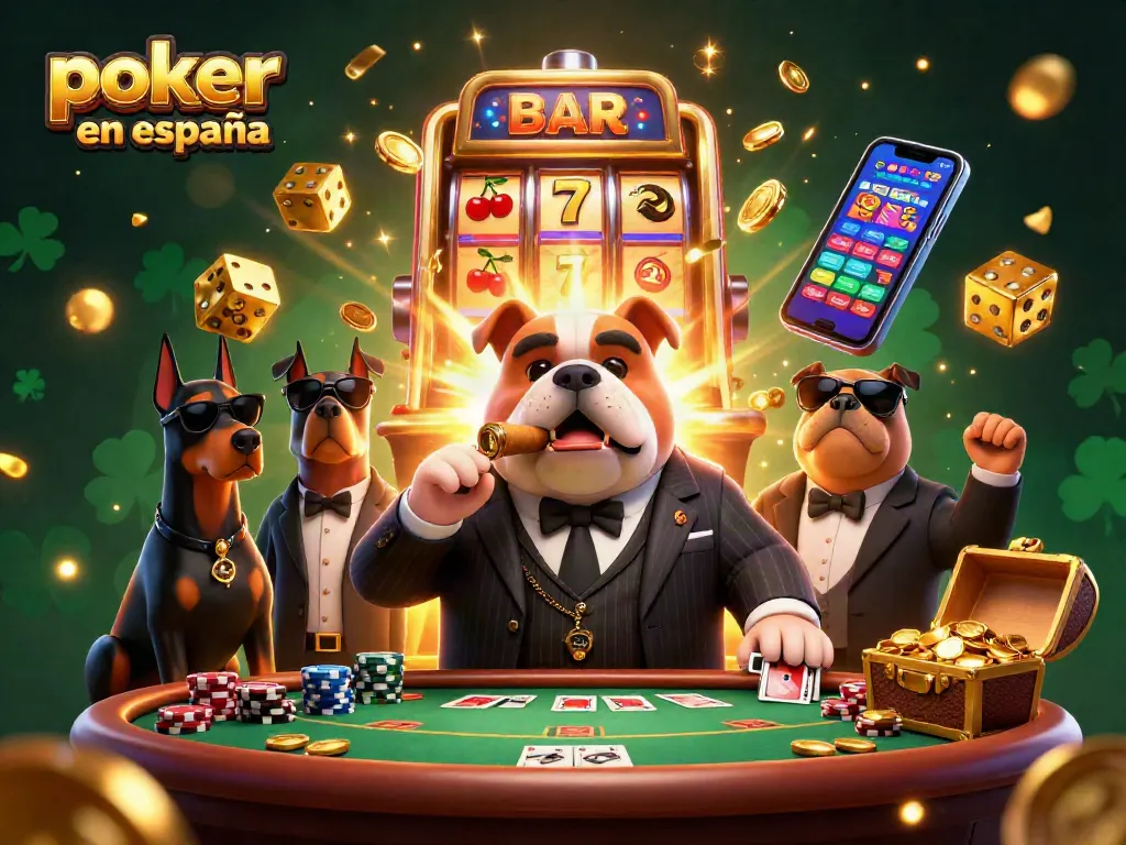 Aprovecha las oportunidades de juego en poker online en España con un vibrante ambiente de casino en esta ilustración 3D.