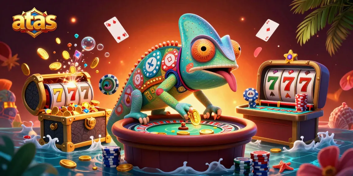 Experience winning at atas casino with a vibrant chameleon and dynamic gaming elements in a colorful ocean theme.