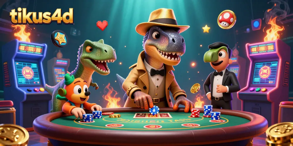 Engage with Tikus4D's thrilling blackjack adventure featuring a clever velociraptor card counter.