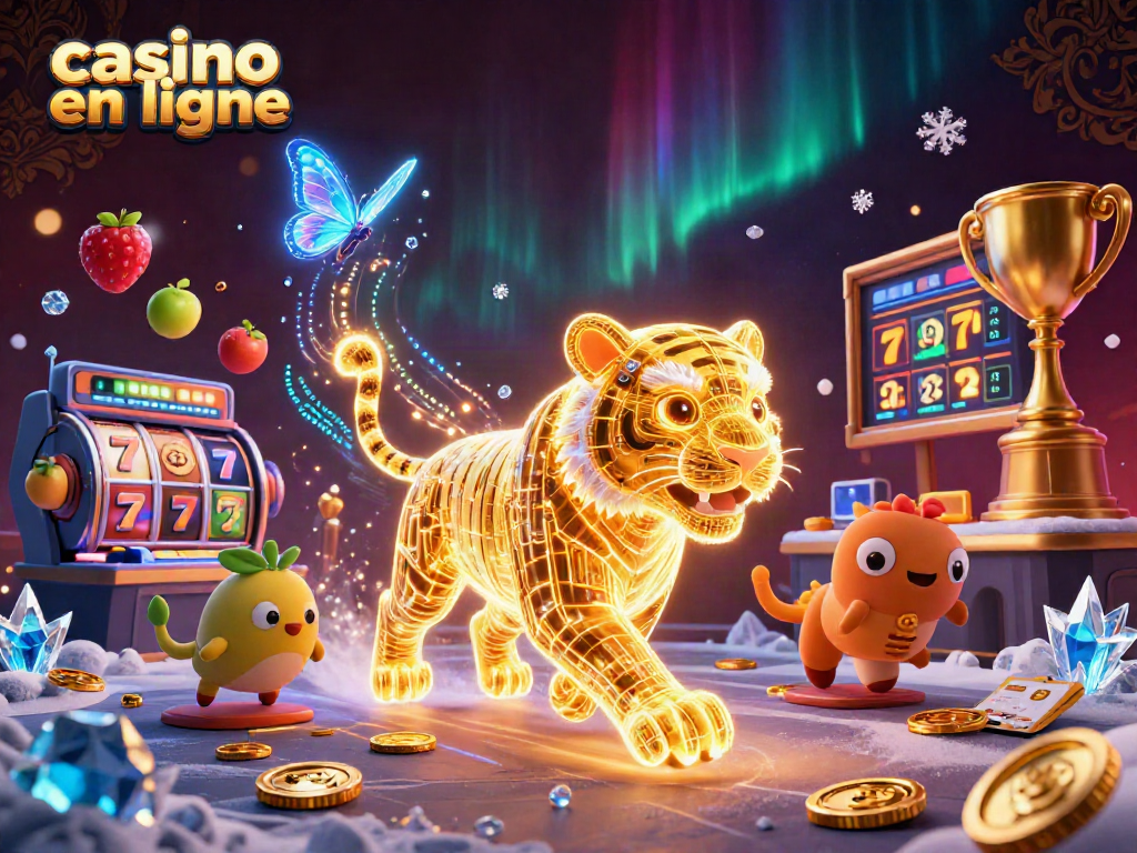 Jouez à des jeux dans un casino en ligne avec un tigre doré et des symboles de fruits