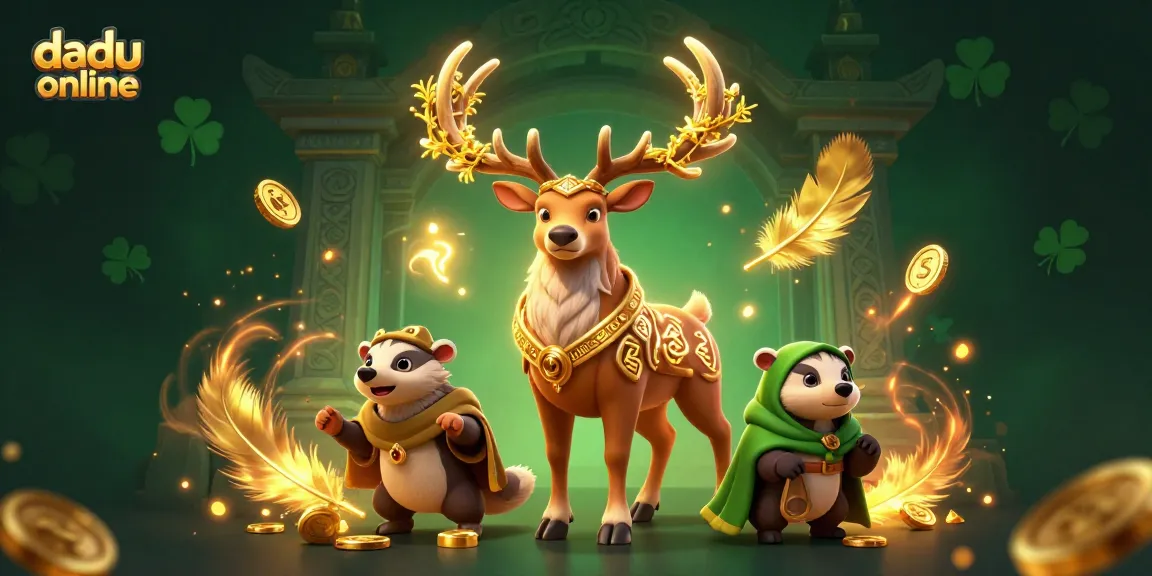 Experience dadu online excitement with a druid stag and badger in an enchanted casino scene.
