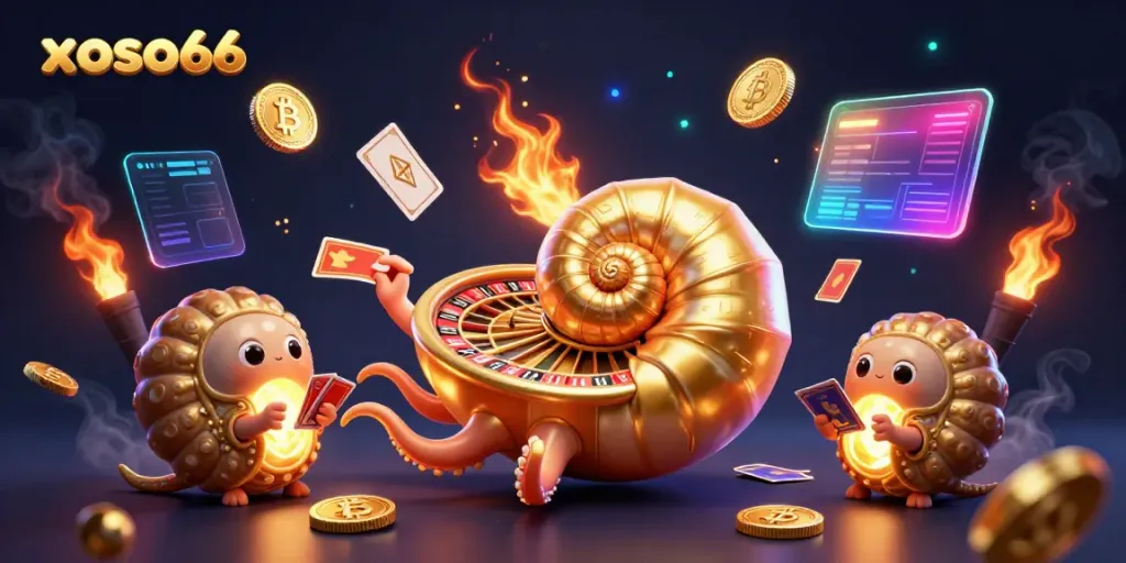 Experience the excitement of xoso66 with a vibrant 3D illustration showcasing lottery games and crypto elements.