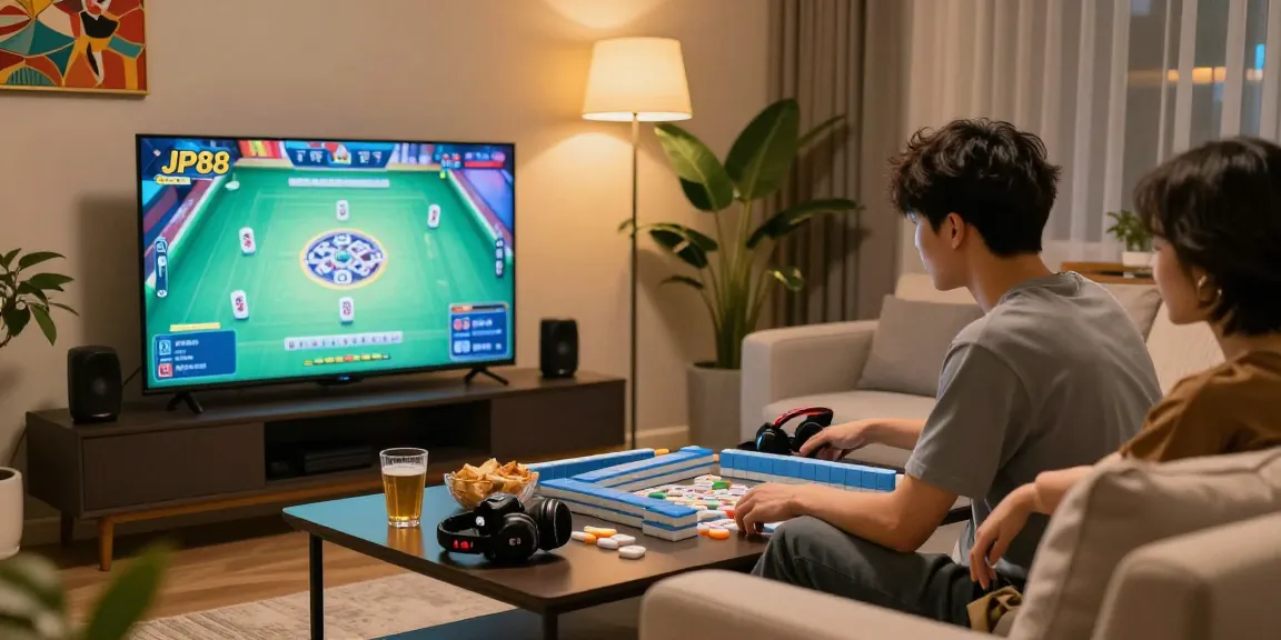Exciting MahjongJP88 dengan deposit QRIS game night in a cozy living room.