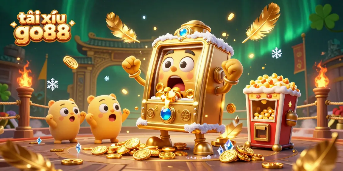 Engage with tài xỉu go88's thrilling jackpot moments in a vivid 3D illustration, featuring slot machines and gold coins.