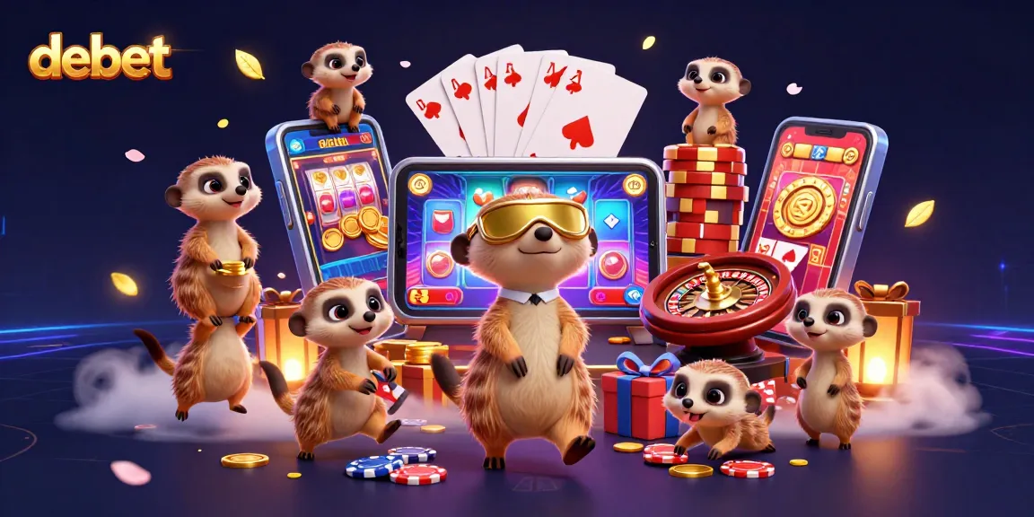 Engage with debet skills in an animated casino scene featuring meerkats managing games.