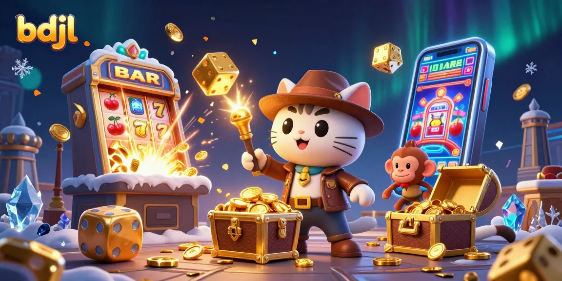 Engage with bdjl's thrilling casino adventure featuring an explorer cat discovering golden artifacts.