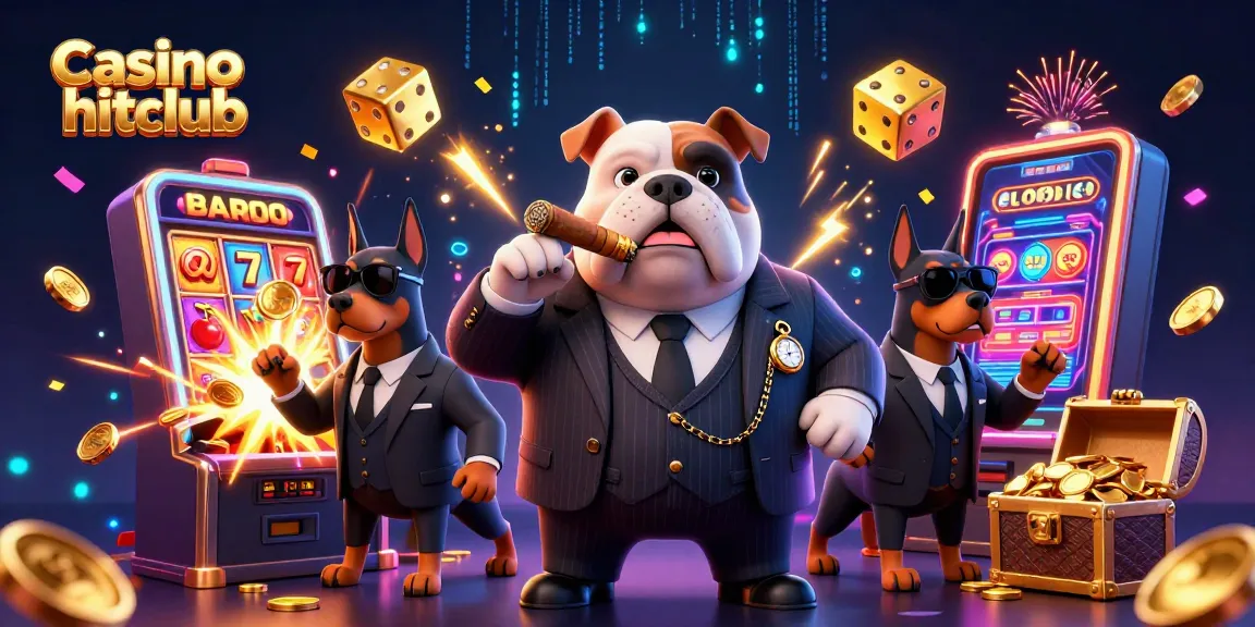 Experience excitement with Casino hitclub as a cartoon mafia boss and his bodyguards surround a vibrant jackpot scene.