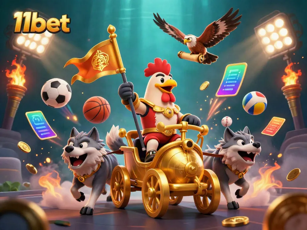 Experience thrilling 11bet action with a dynamic 3D casino illustration showcasing gaming excitement.