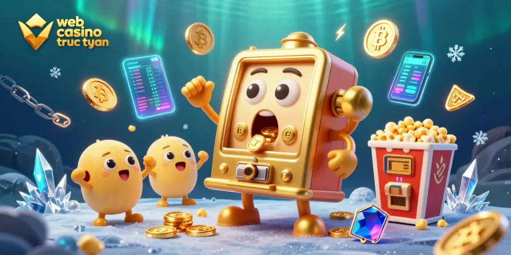 Trải nghiệm web casino trực tuyến với máy đánh bạc hoạt hình vui nhộn và nhiều tiền xu vàng.