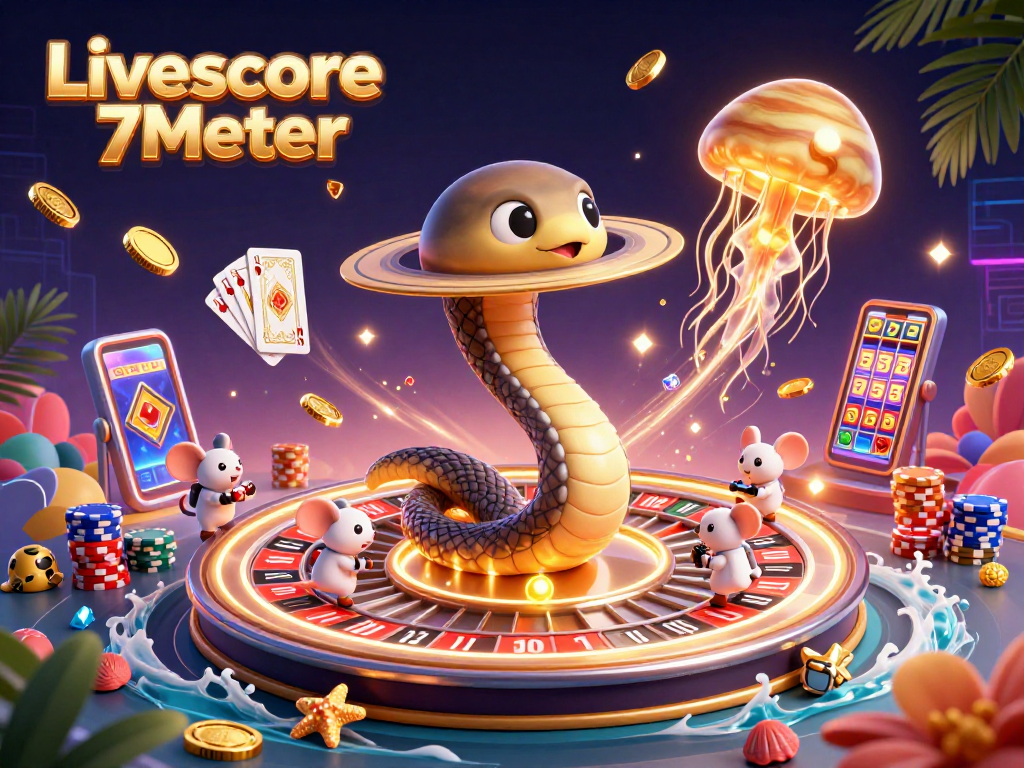 Experience the thrill of betting on Livescore 7Meter with a vivid 3D casino scene featuring vibrant characters.