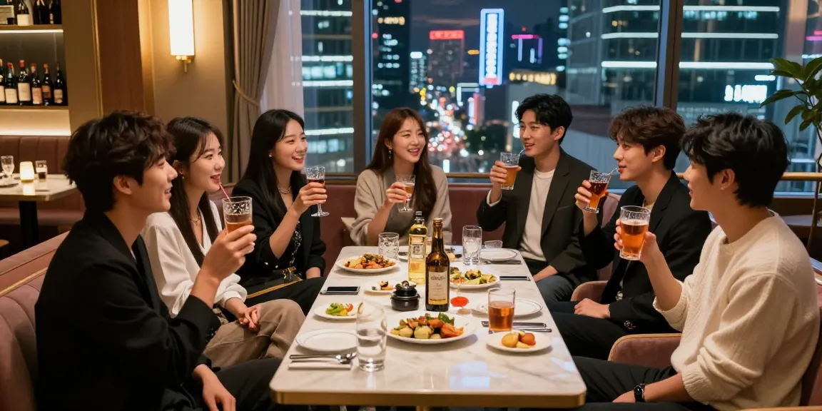 강남구구단 쩜오에서 친구들과 음료를 즐기는 스타일리시한 사교 모임 장면