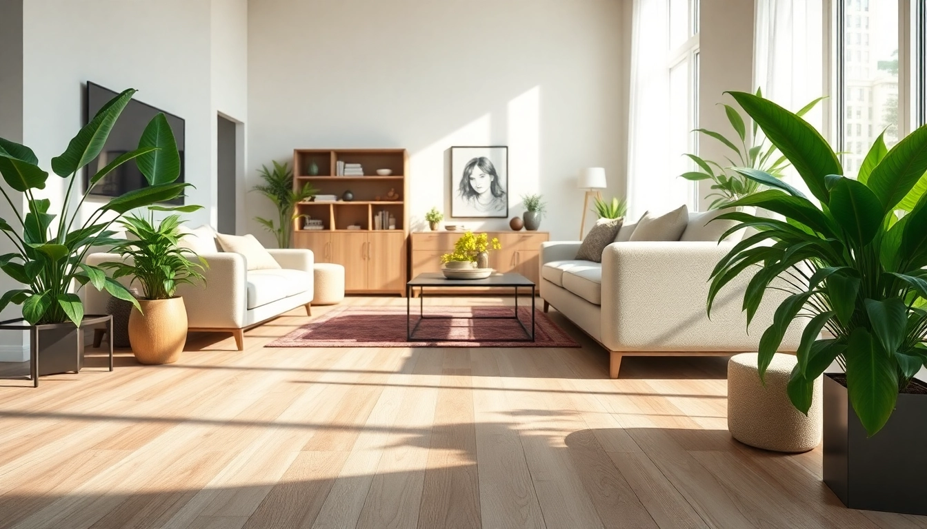 Beautiful modern living room showcasing vinyl plank flooring with elegant decor and natural light.