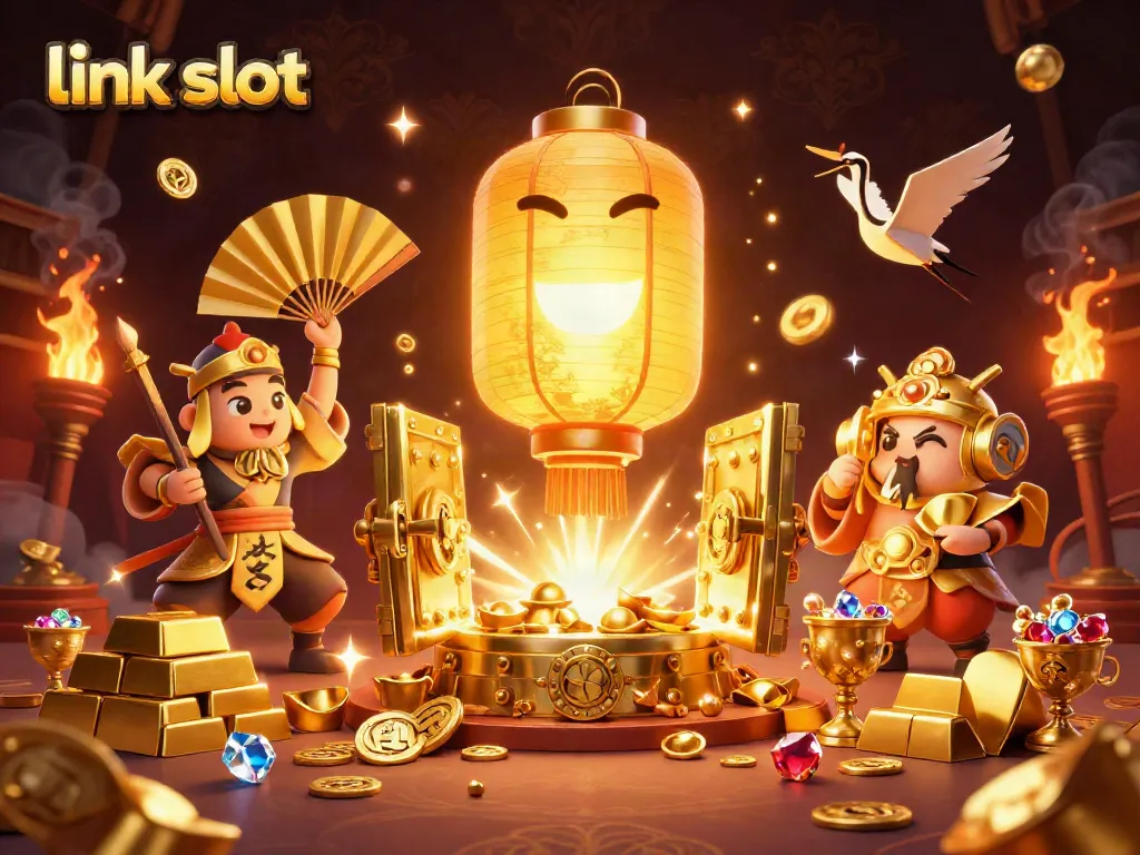 Spin the reels in action at link slot, showcasing golden lantern spirit and lucky symbols.