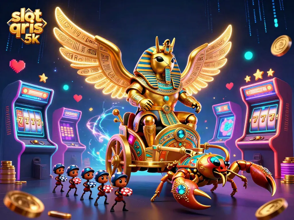 Experience thrilling action with slot qris 5k, featuring a colossal scarab beetle and jewel-encrusted elements.