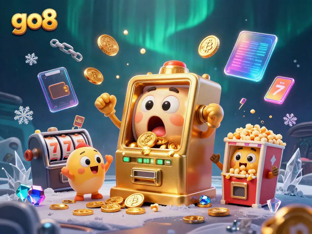 Experience the excitement of go8 with a jubilant slot machine celebrating its jackpot amidst dazzling casino elements.