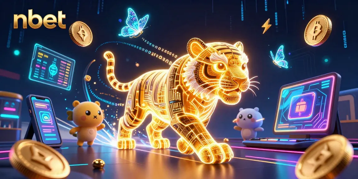 Engage with nbet's electrifying gaming landscape illustrated by a neon golden tiger amidst digital riches!
