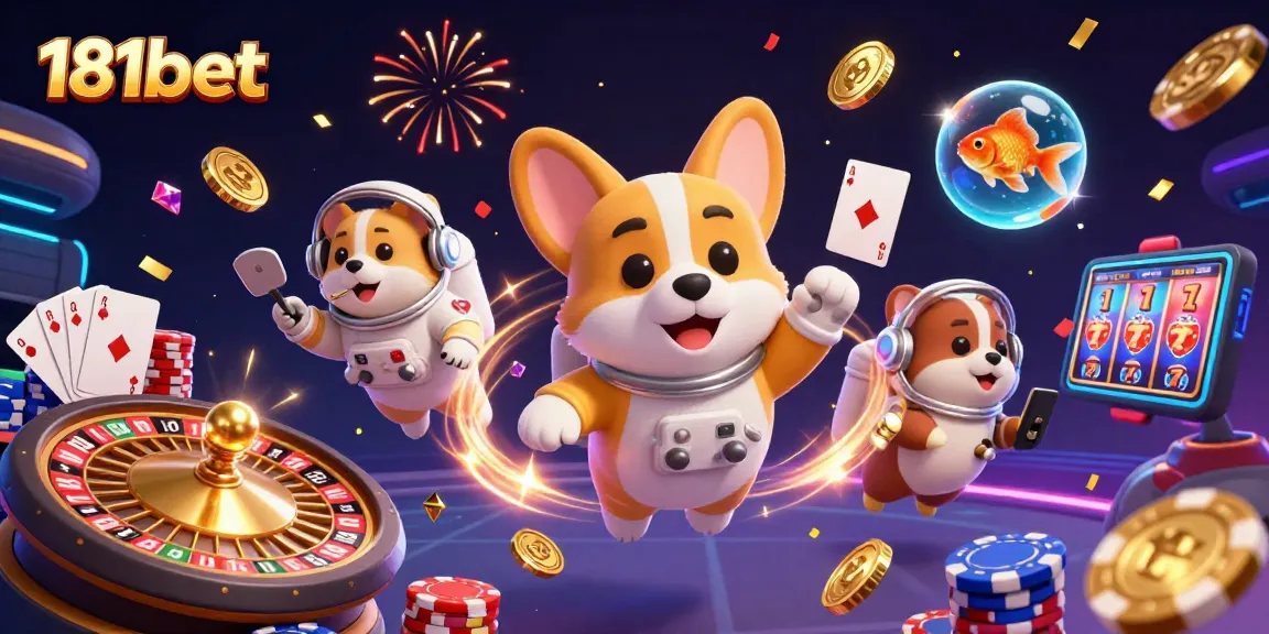 Experience thrilling gameplay with 181bet's exciting space casino scene featuring a corgi astronaut.
