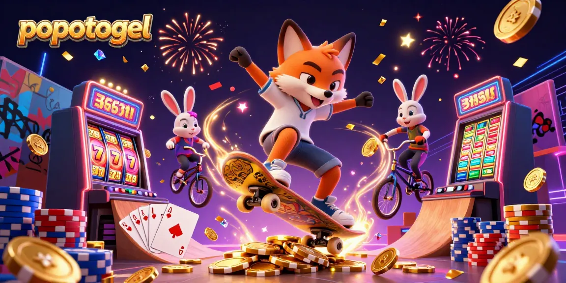 Experience thrilling jackpots and slot excitement with popotogel's vibrant cartoon casino scene.