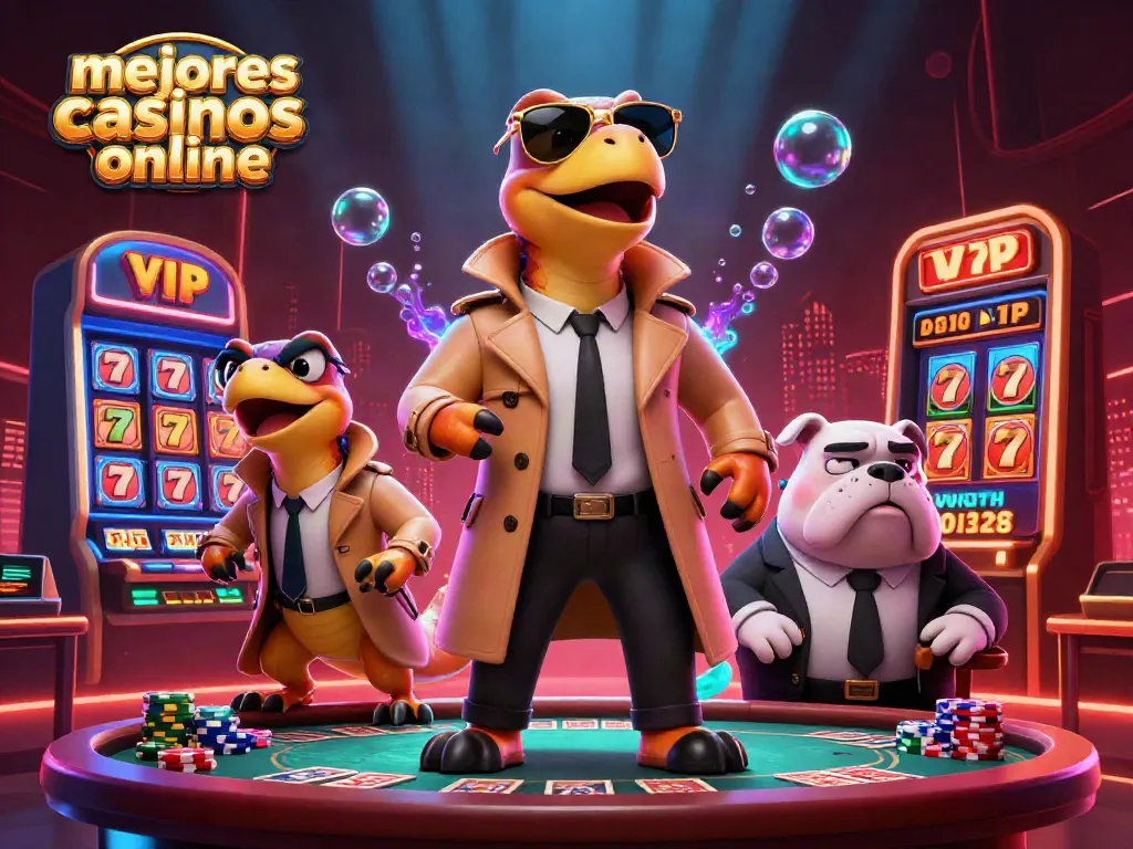 Descubre los mejores casinos online mientras raptors disfrazados intentan ingresar a un lounge VIP.
