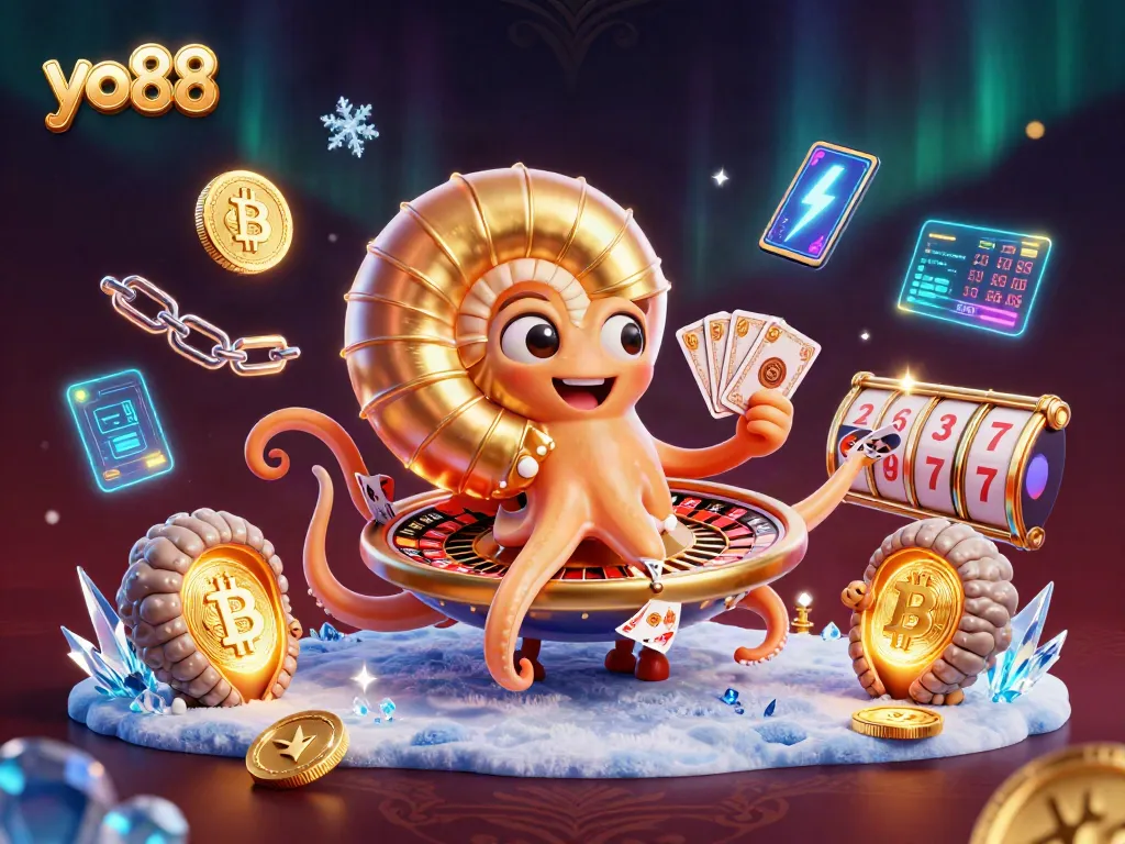 Experience excitement with yo88's thrilling gaming scene featuring a giant nautilus and vibrant casino elements.