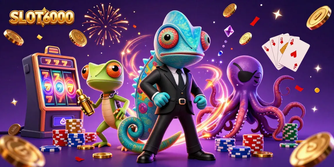 SLOT6000 offers a vibrant online casino experience with dynamic characters and slot machine excitement.