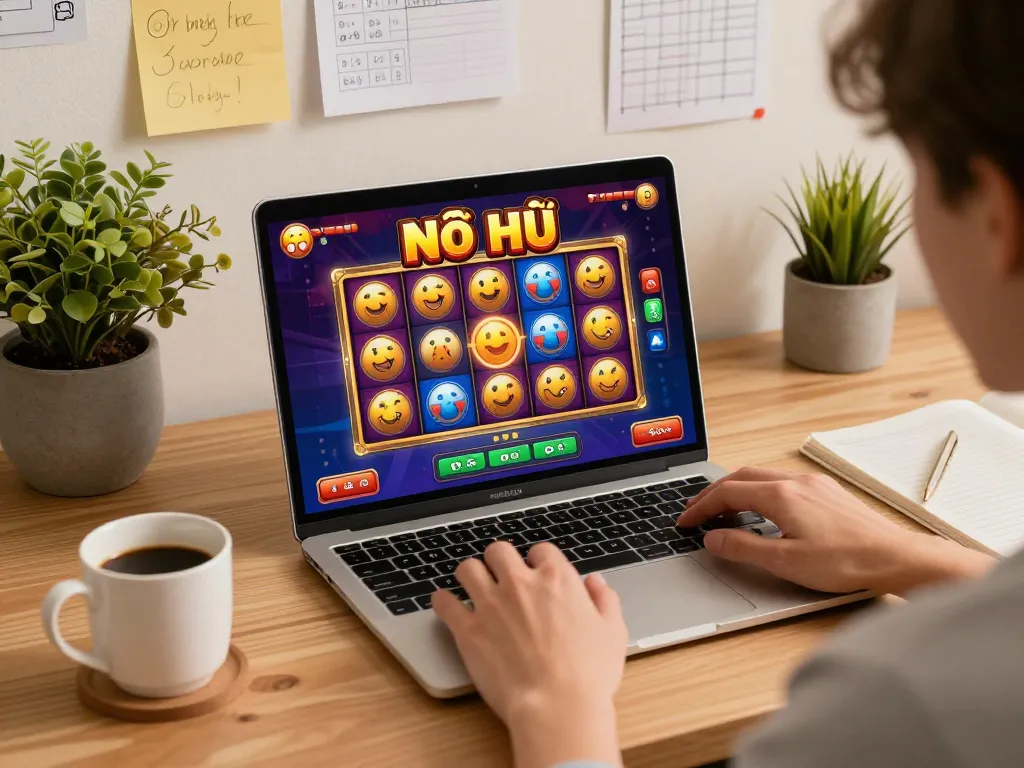 Nổ Hũ gaming setup with player engaging in exciting online slot gaming experience
