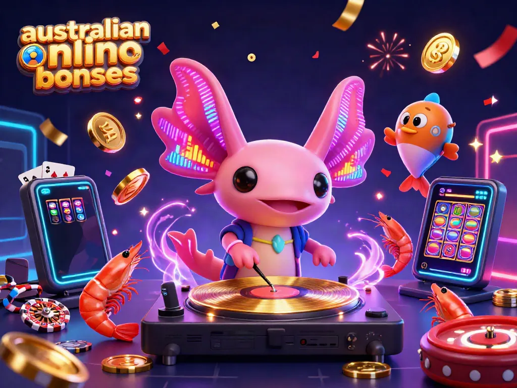 Experience vibrant australian online casino bonuses with dynamic characters, colorful games, and celebratory effects.