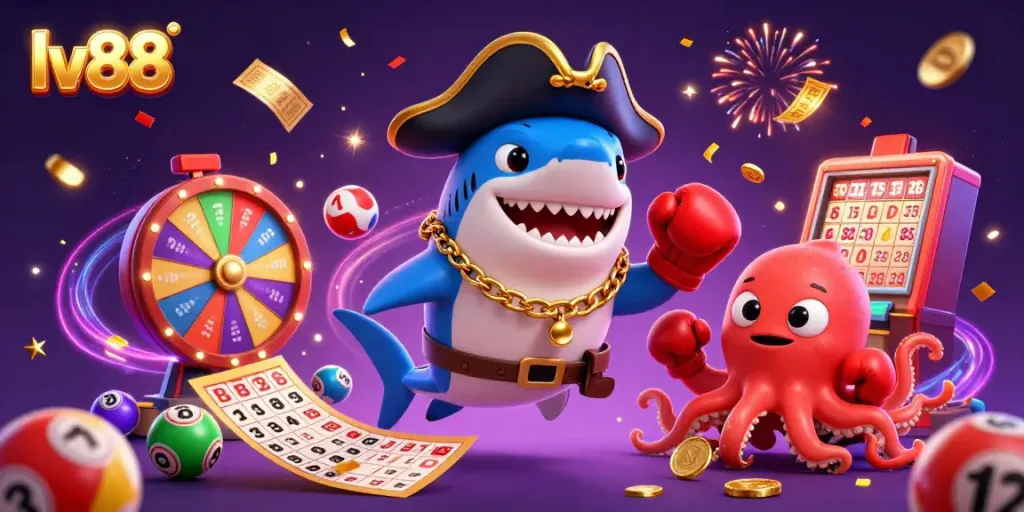 Experience the thrill of lv88 with vibrant characters celebrating a lottery winscape in 3D!