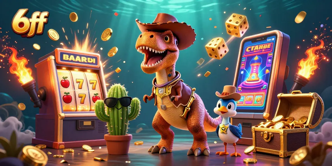 Engage in the thrilling world of 6ff with a dynamic 3D scene featuring a cowboy dinosaur and exciting gambling elements.