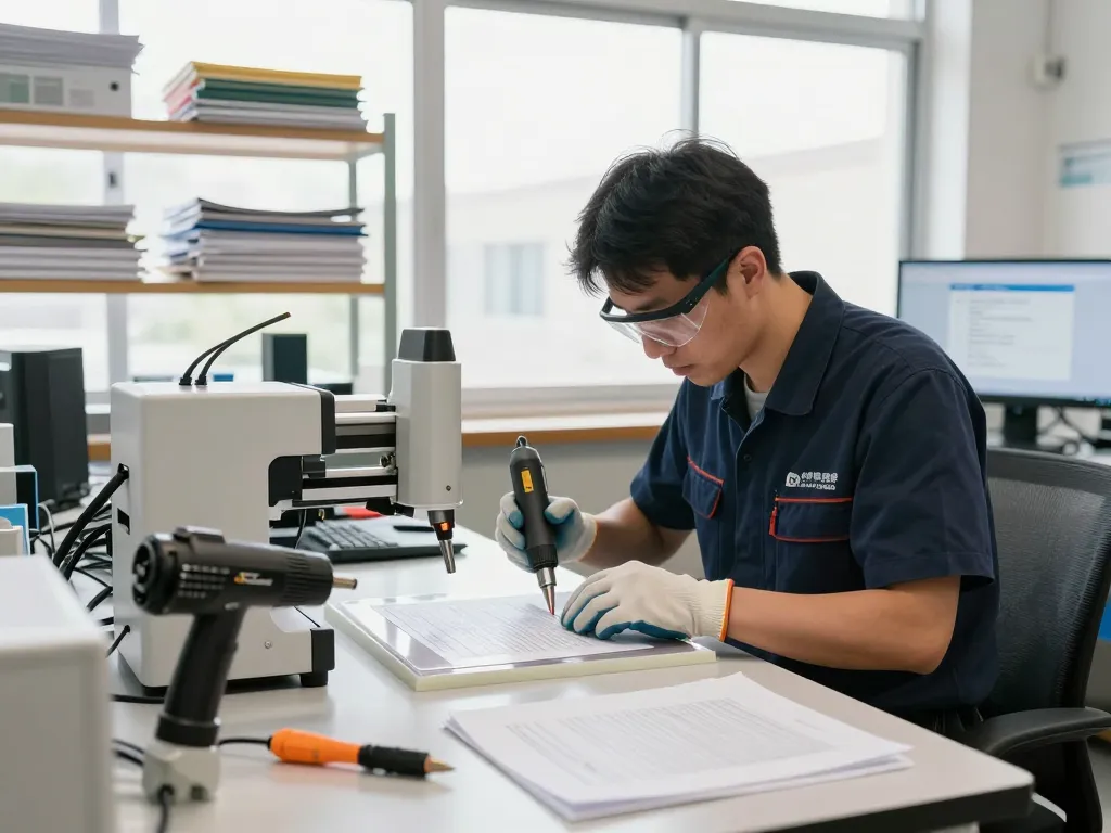 bóc giấy ép uy tín hà nội in a professional workshop environment, technician safely removing plastic from important documents.