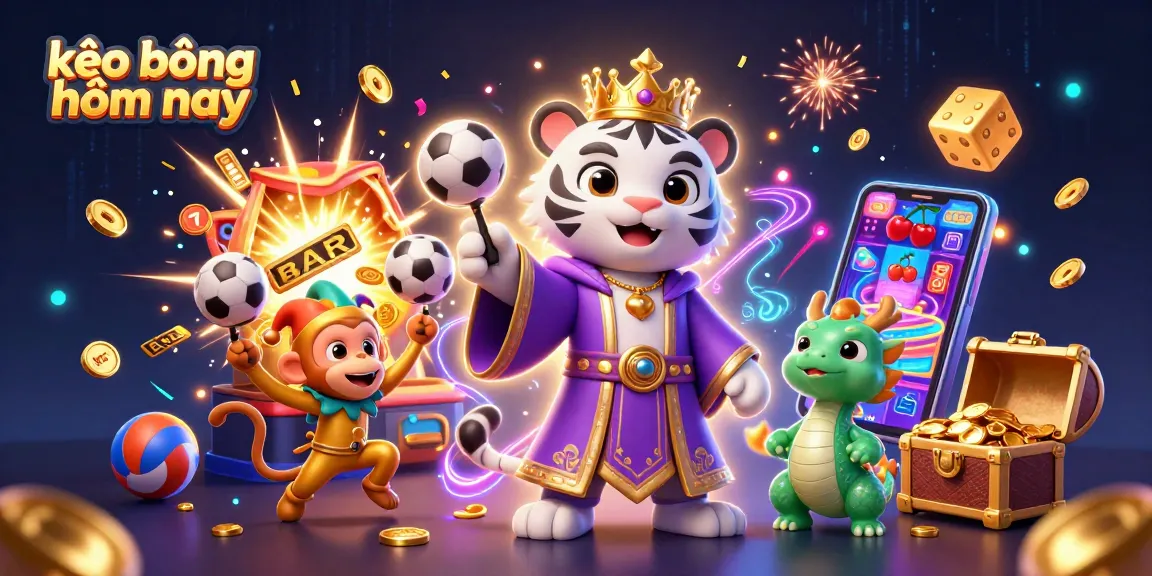 Experience kèo bóng hôm nay with a lively illustration showcasing a vibrant casino scene featuring a royal tiger and playful monkey.