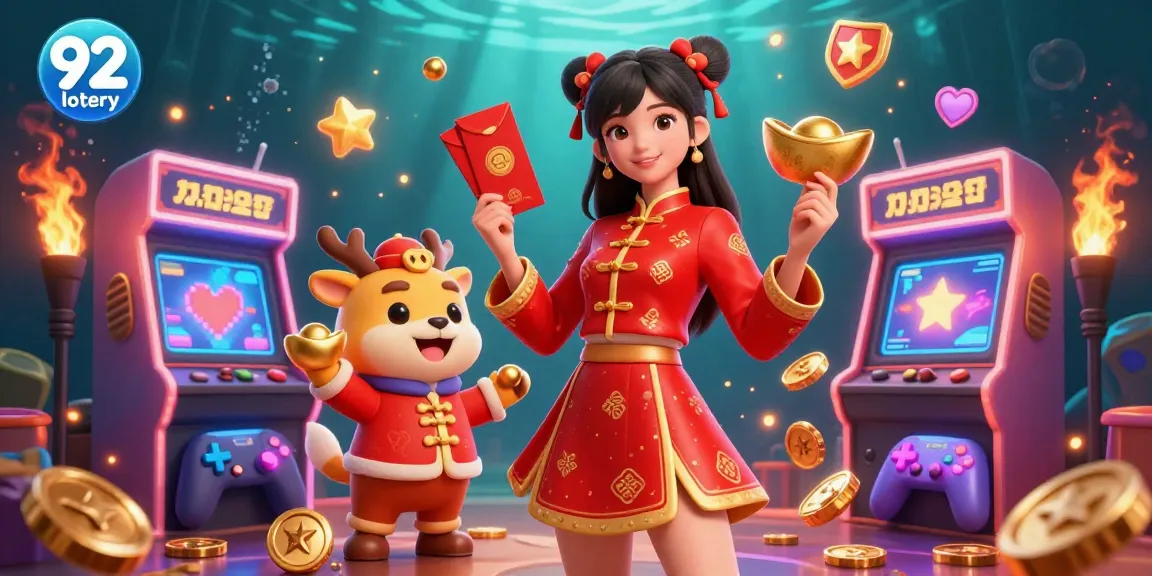 Experience the vibrant world of 92 lotery with exciting arcade games and festive elements.