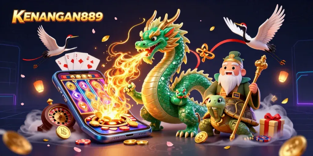 Experience thrilling wins at KENANGAN889 with stunning dragon, sage, and gaming elements.
