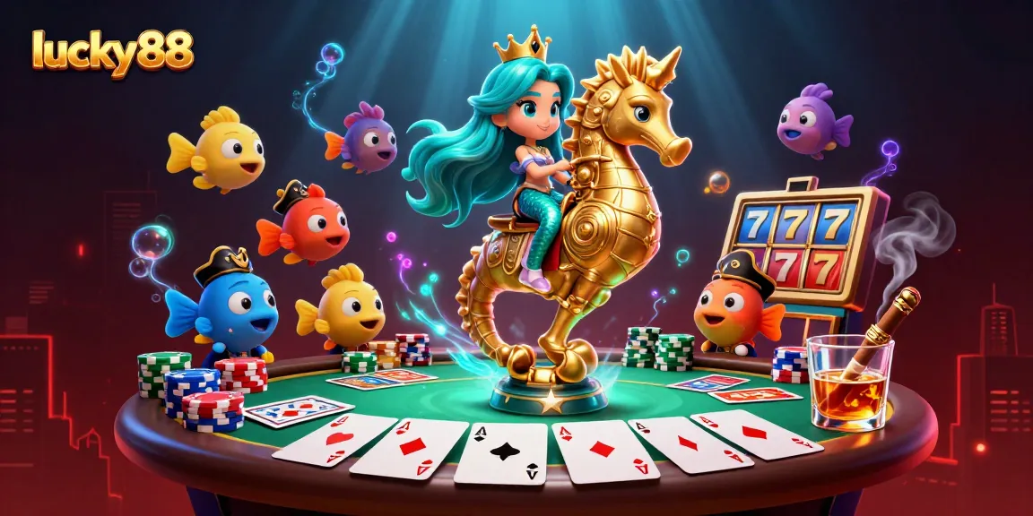 Engage with luck at lucky88 with vibrant, animated casino-themed 3D illustration.