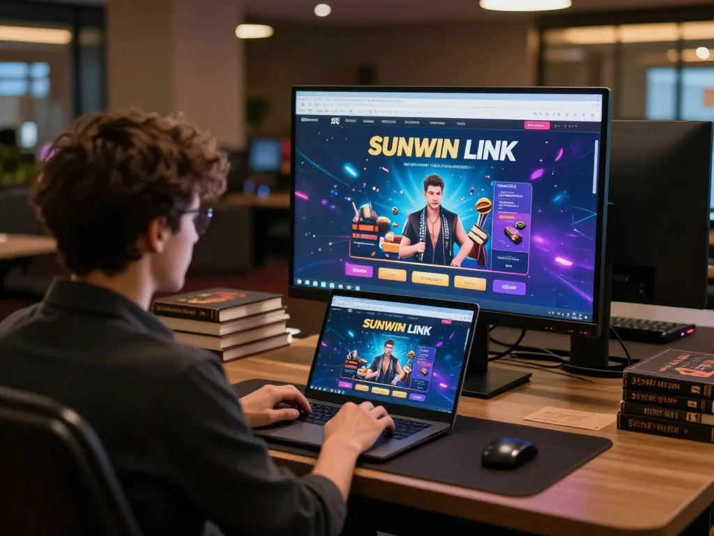 Sitting at a desk using the SUNWIN LINK for online gaming in a cozy setting.
