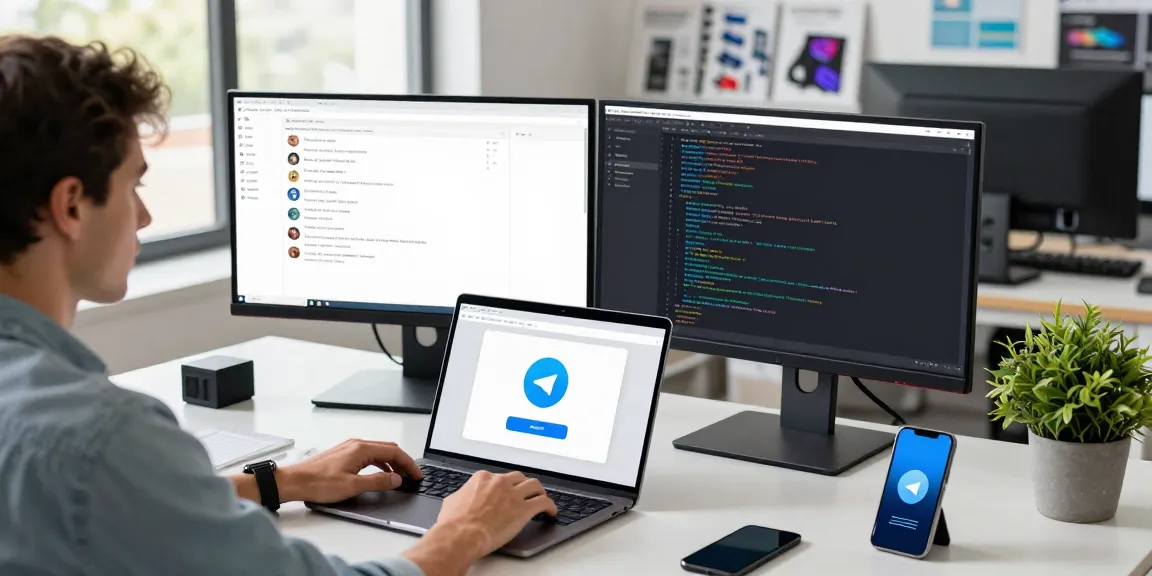 Effortlessly download Telegram on a sleek laptop in a vibrant modern workspace.