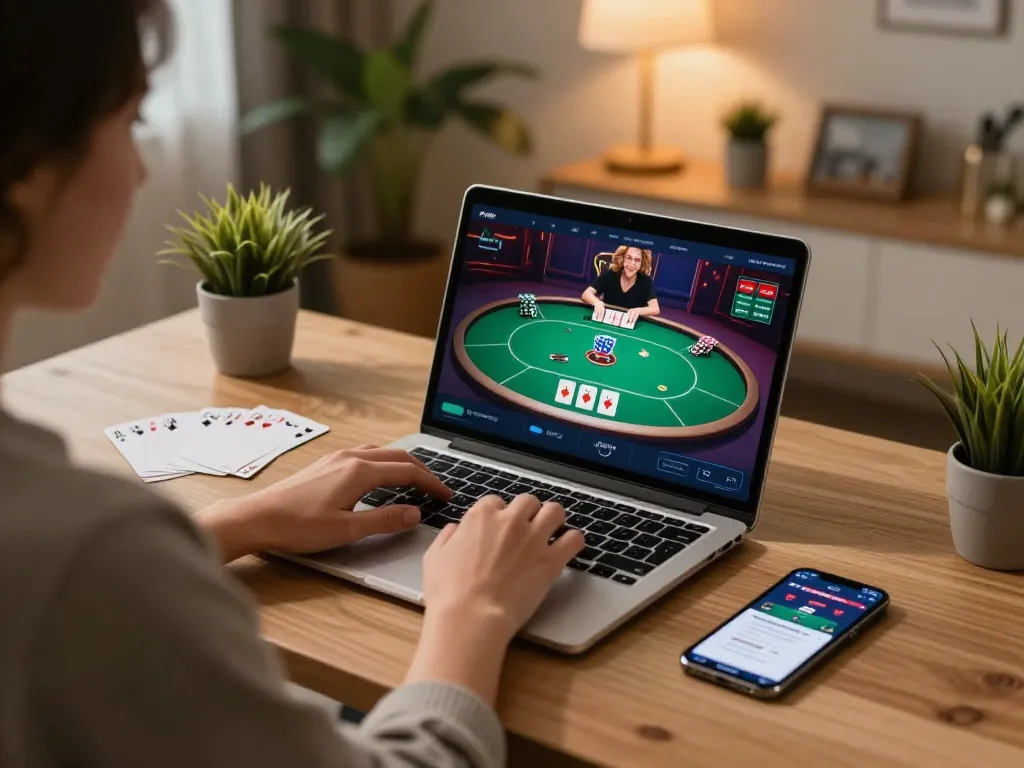 rokok88 player immersed in online gaming experience at stylish home office.