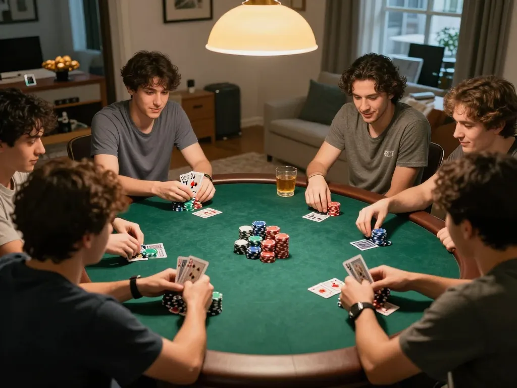 Players engaging in a fun home poker game demonstrating camaraderie while enjoying the thrill of KJC gaming.