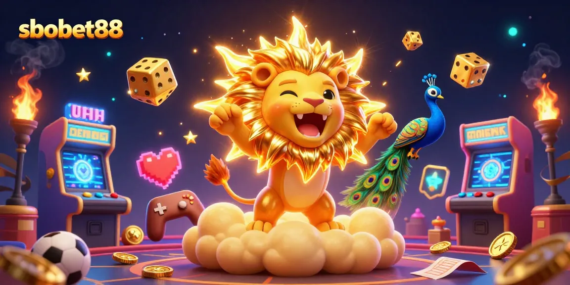 Experience thrilling sports betting with sbobet88 in this vibrant 3D casino illustration.