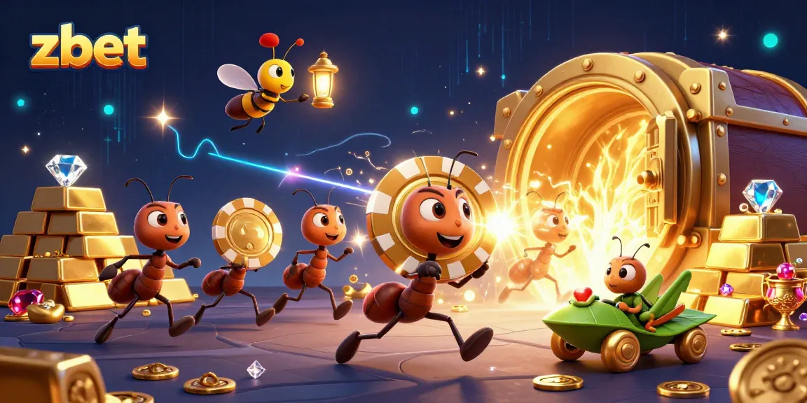 zbet team of ants in a casino heist with golden poker chip and rich treasure