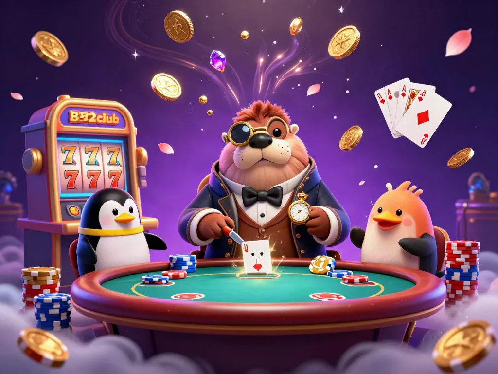 Experience thrilling gameplay at the B52 club with a whimsical underwater casino illustration featuring vibrant characters and rich details.