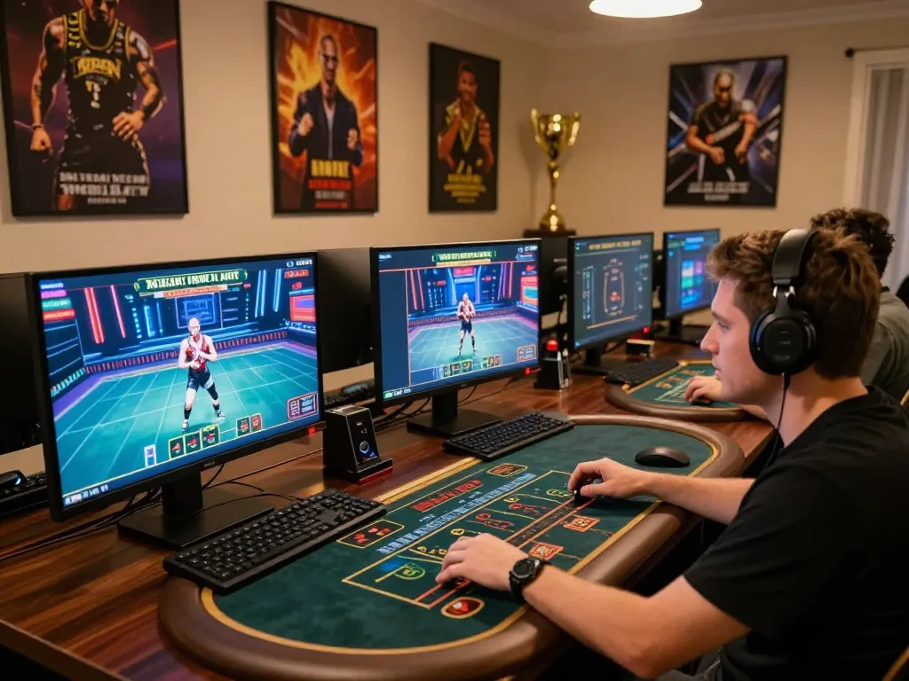 Player strategizing at home with hay88x online casino interface on multiple screens