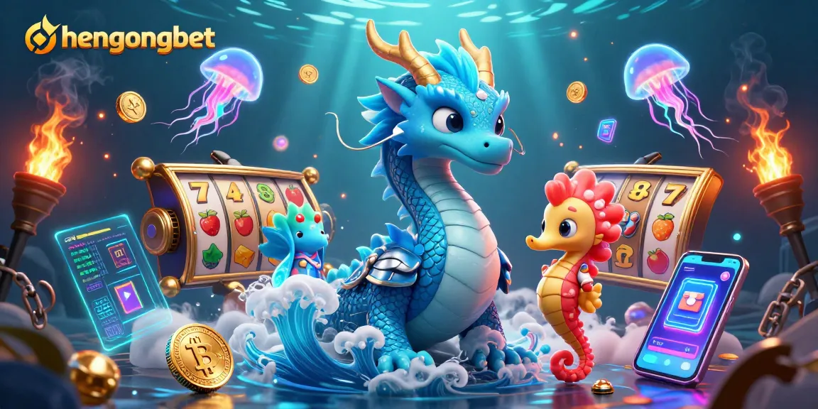 Experience dynamic slot gaming with hengongbet featuring aqua dragon and seahorse knight illustration.