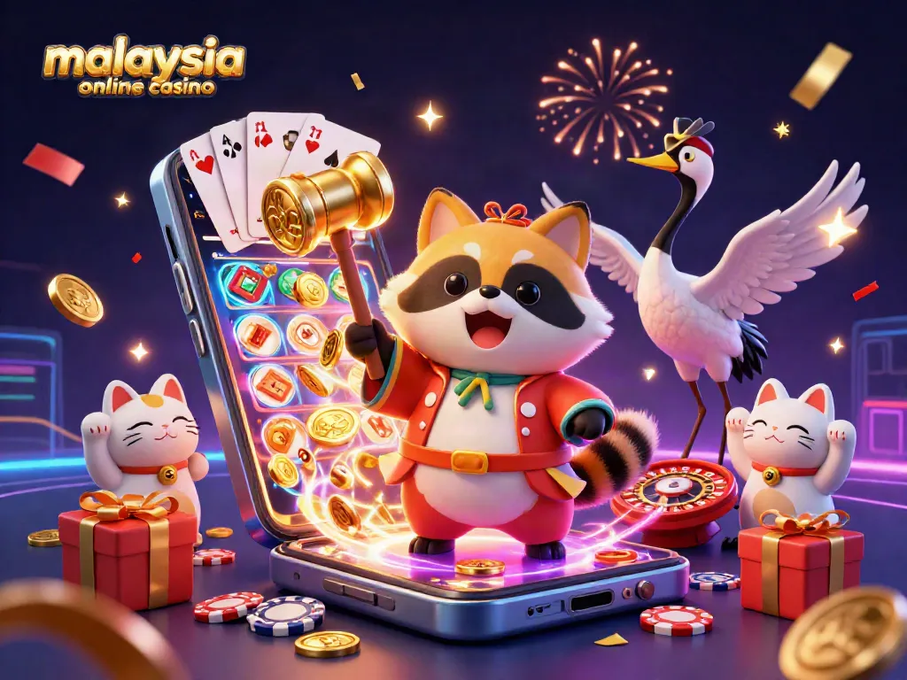 Engage in thrilling gameplay at a vibrant malaysia online casino featuring smiling characters and exciting game elements.