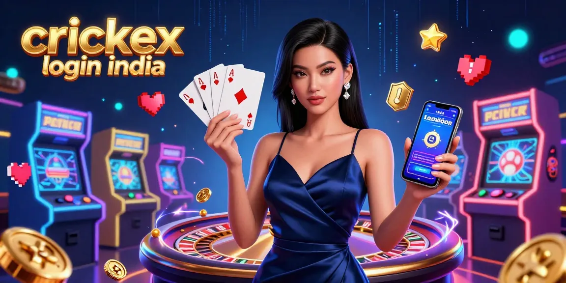 Engage with crickex login india while enjoying a vibrant 3D casino illustration showcasing an Asian woman with a smartphone and golden chip.