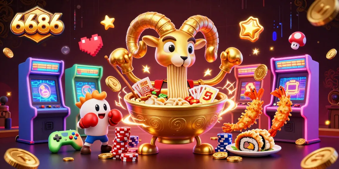 Engage in fast-paced action with 6686 at the colorful casino, featuring neon lights and vibrant characters.