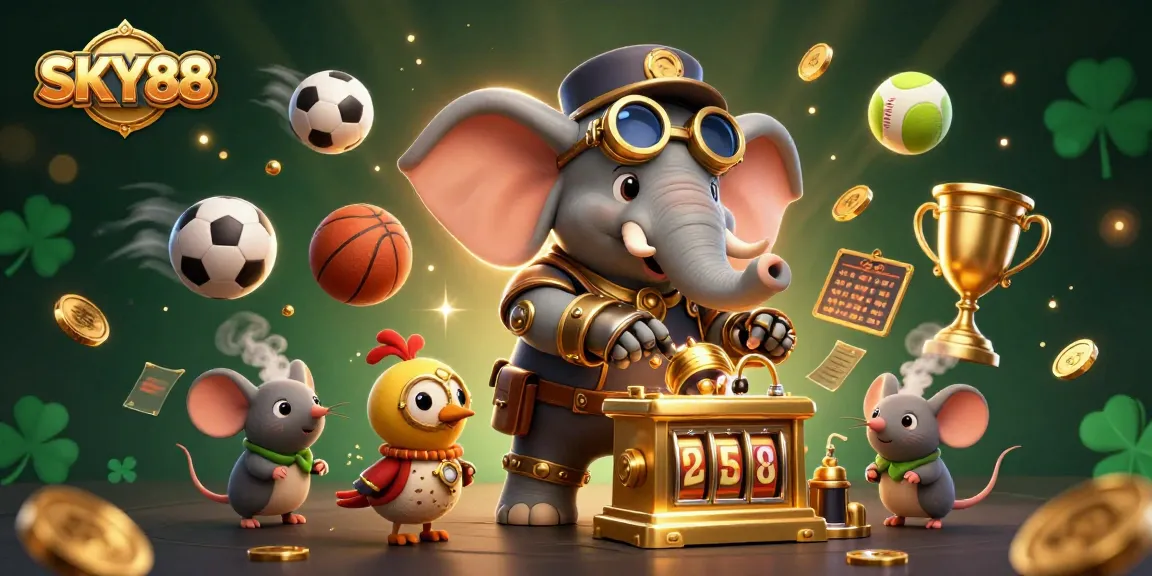 Spin the golden slot machine with SKY88 while celebrating winning sports moments.
