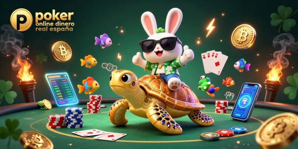 Juega al póker en línea por dinero real en España con esta escena vibrante y dinámica.
